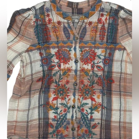 Johnny was plaid heavily embroidered button up floral casual boho cotton winter - Picture 3 of 11